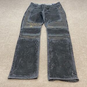 Beat & Rhythm Jeans Mens 36 Fits 35x33 Black Acid Wash Biker Moto Straight Denin